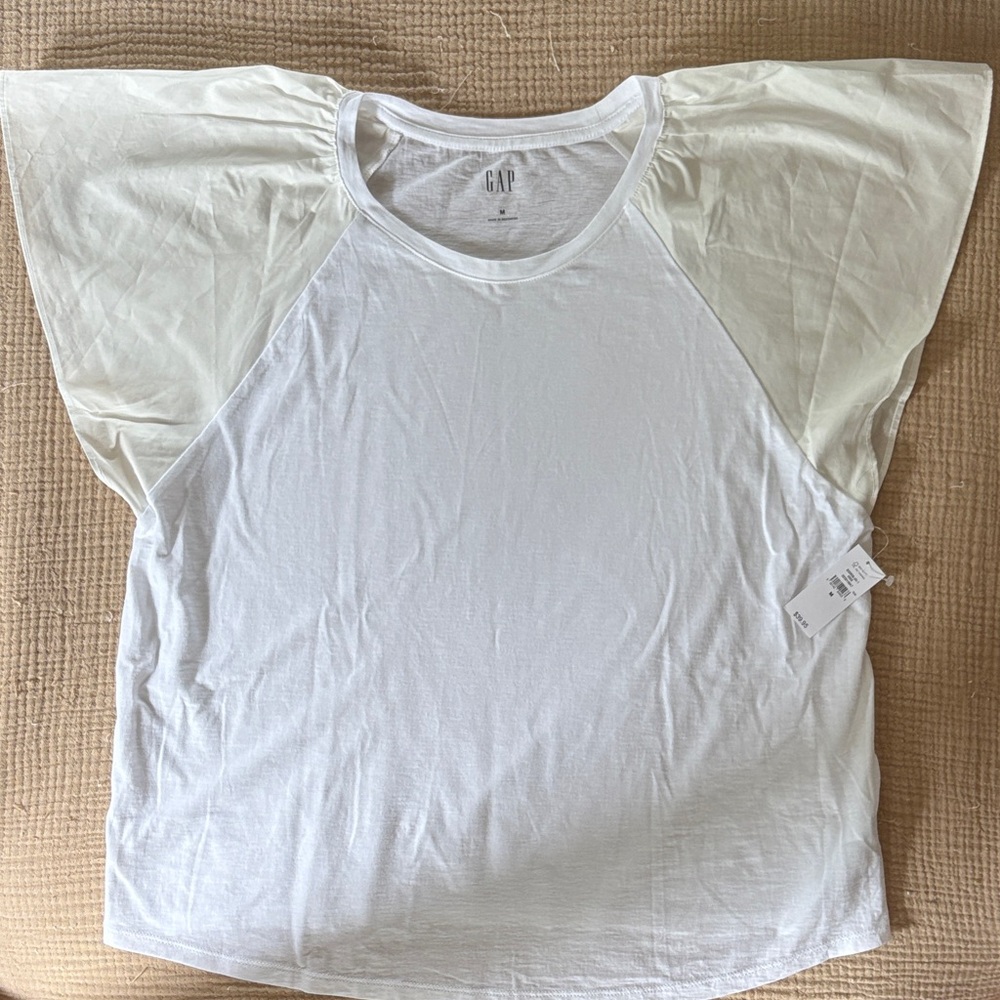 GAP White Flutter Sleeve Crewneck Tee